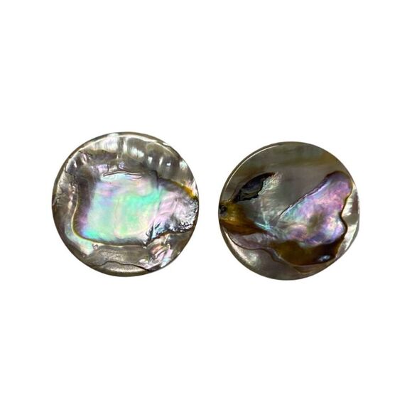 Earrings-Vintage Abalone Shell Circle Cut Pierced Studs - Picture 2 of 3